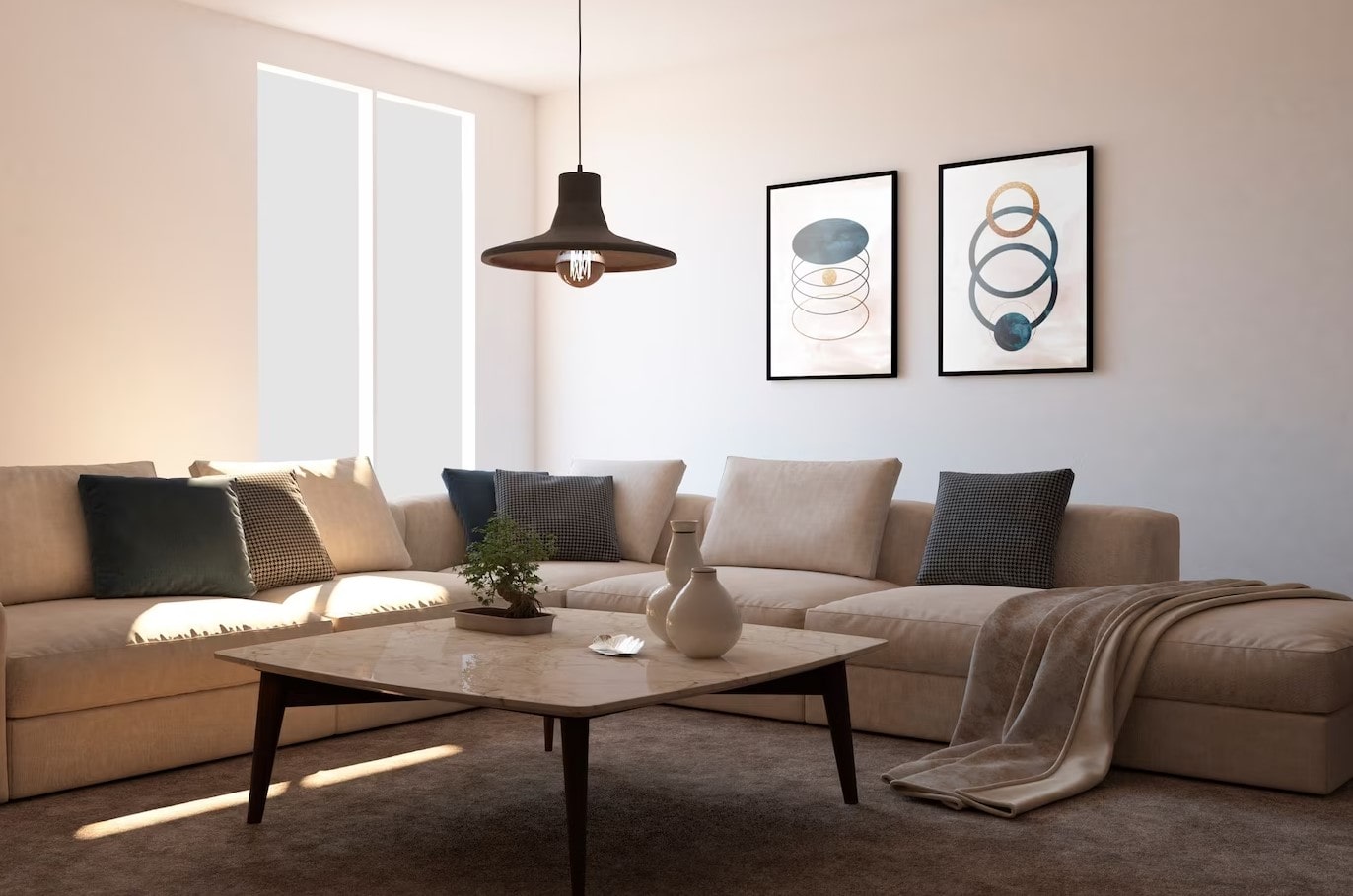 interior design with photo frames and couch